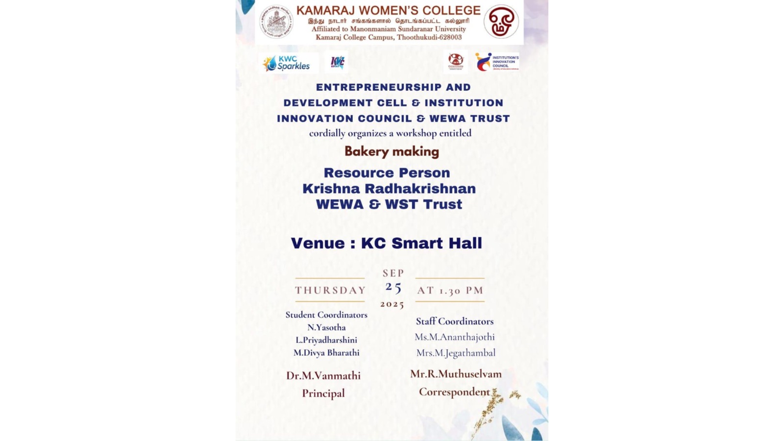 Bakery Workshop at Kamaraj Women’s College