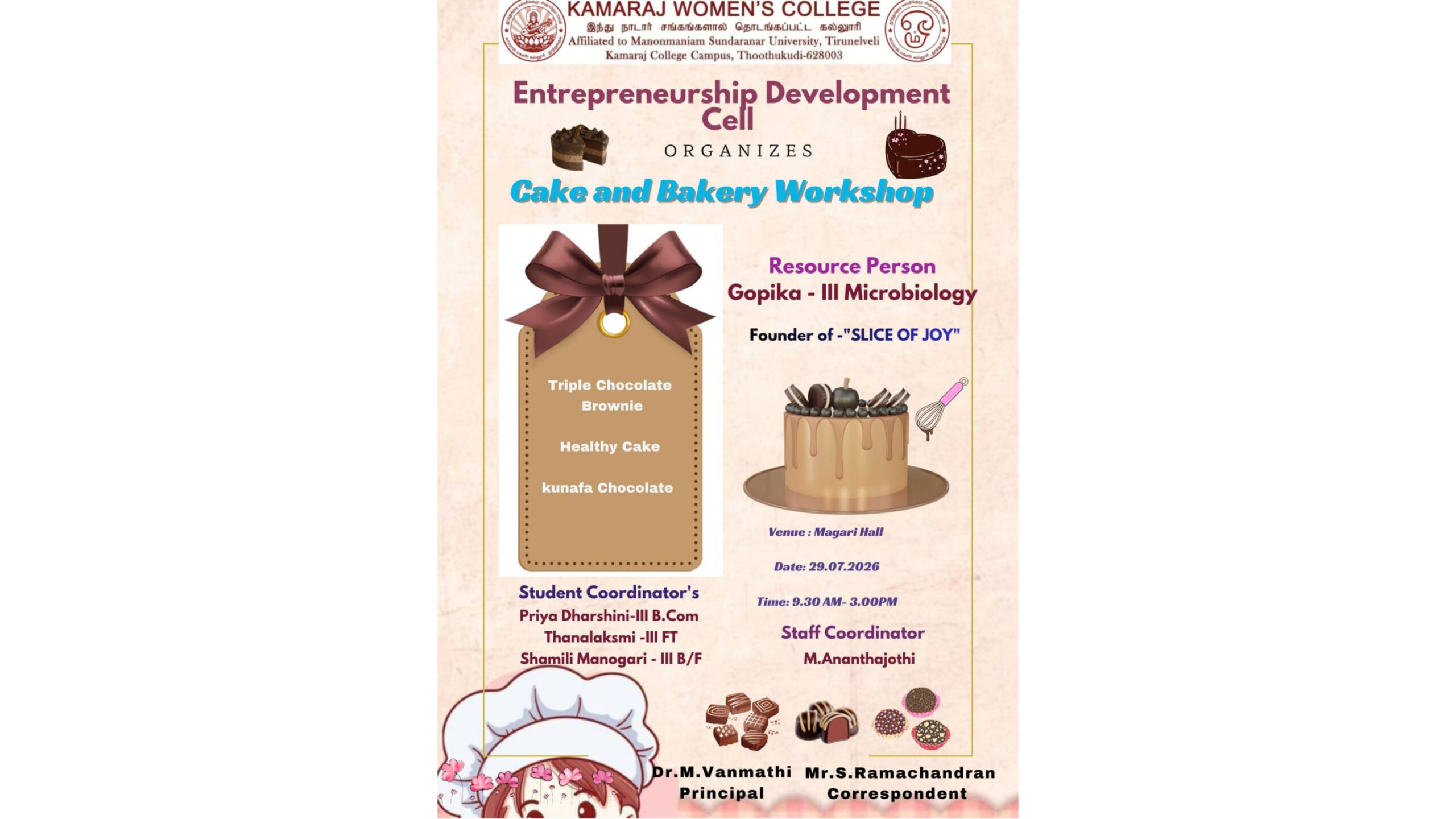 Bakery Workshop on Cakes and Brownies