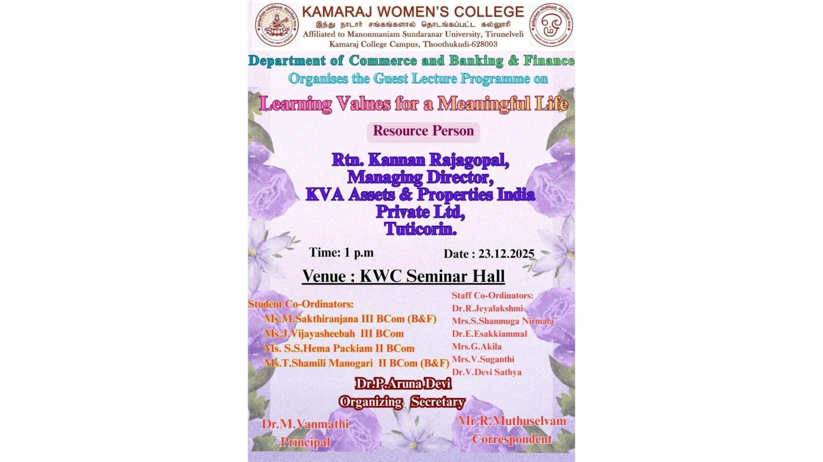 Inspiring Minds Through Values: Learning Values for a Meaningful Life Guest Lecture