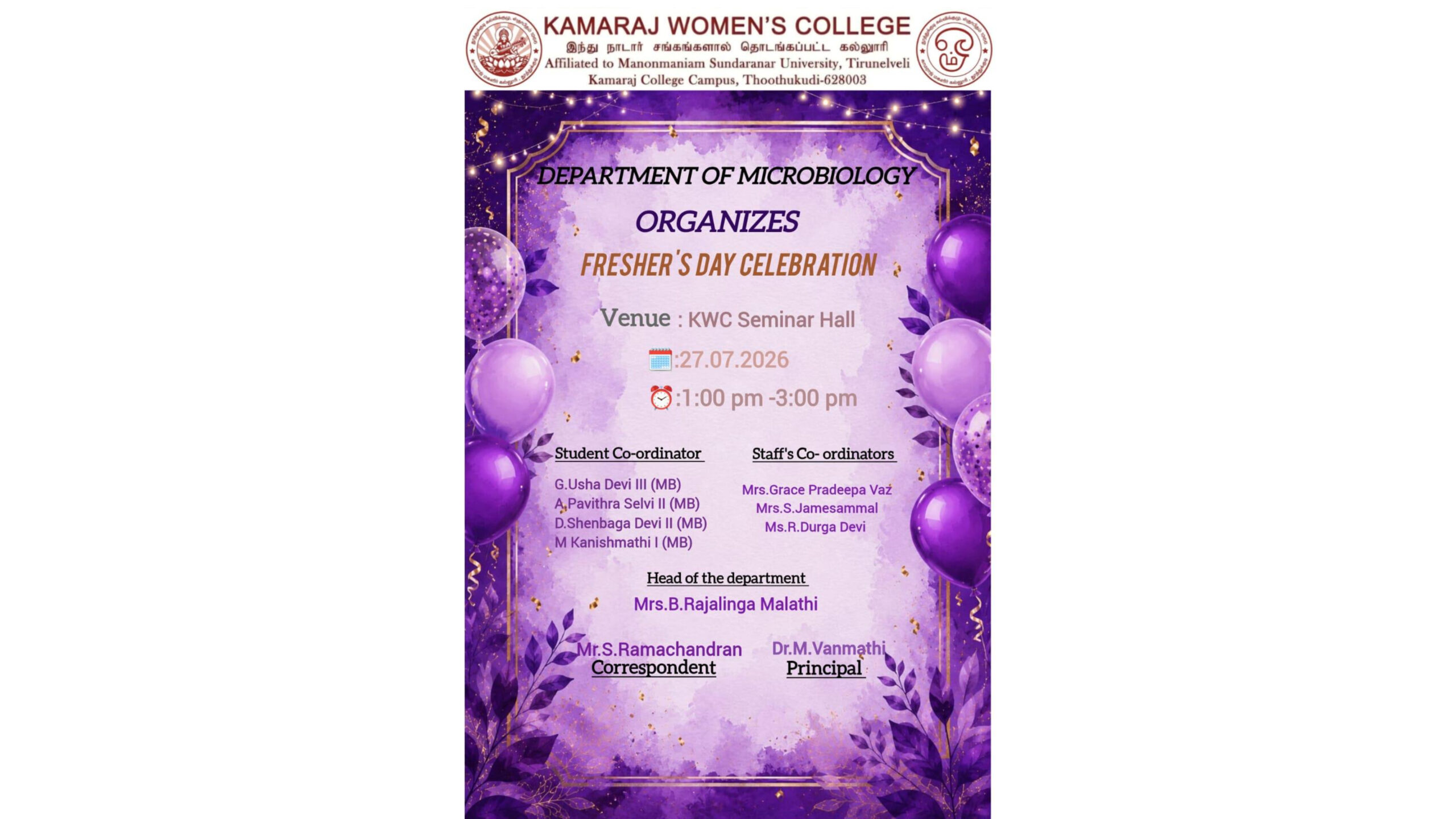 Microbiology Freshers Day Celebration